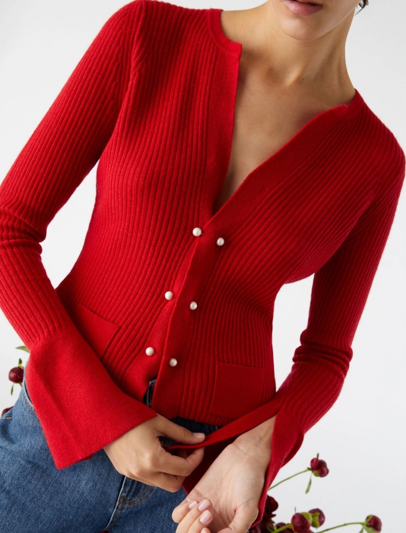 Kardigan Damskie Marella Rib-Knit Czerwone | Polska 486031-UQV