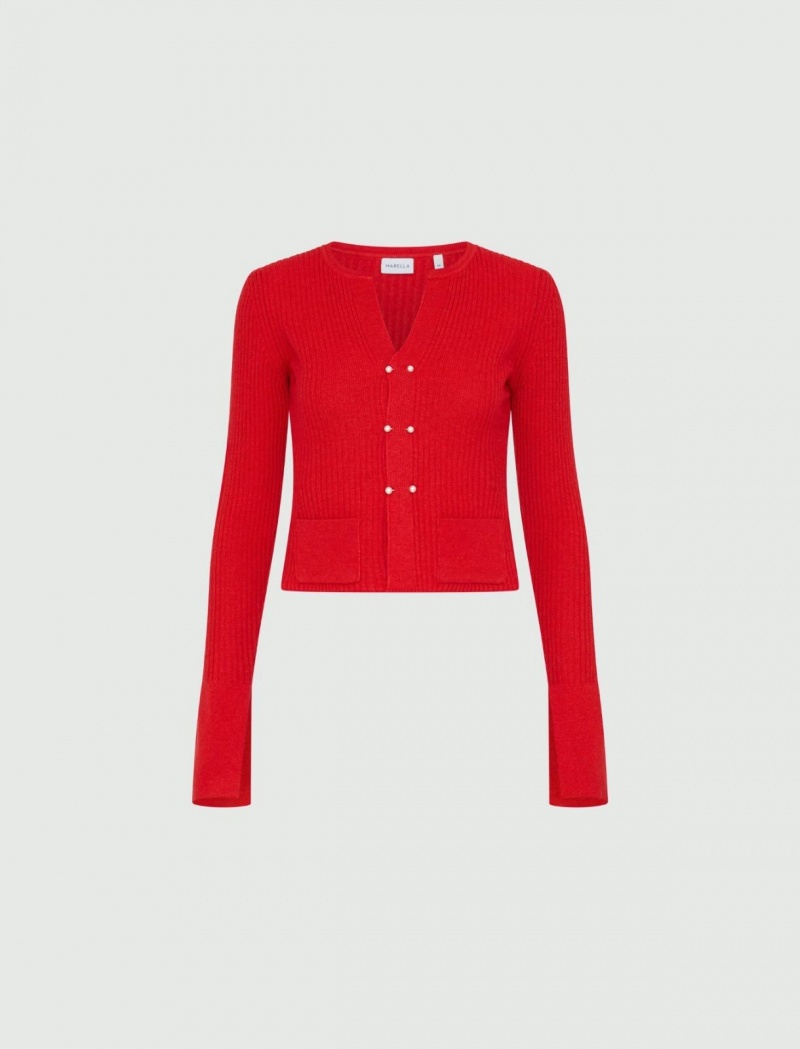 Kardigan Damskie Marella Rib-Knit Czerwone | Polska 486031-UQV