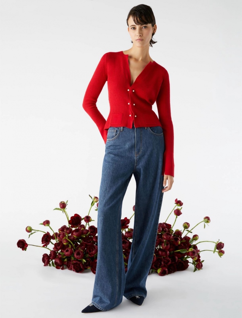 Kardigan Damskie Marella Rib-Knit Czerwone | Polska 486031-UQV