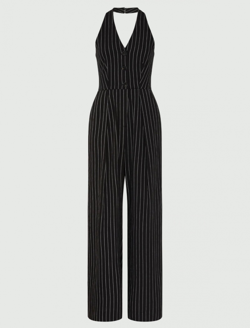 Kombinezony Długi Damskie Marella Linen-Blend Czarne | Polska 831542-MXN