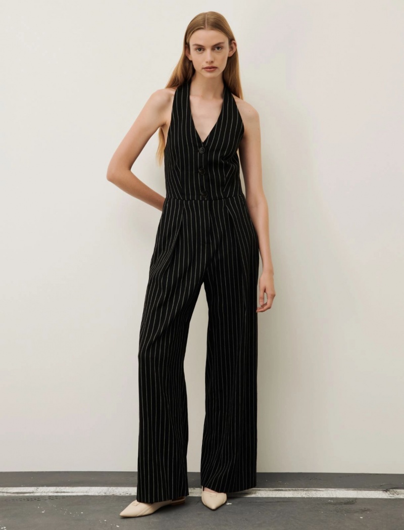 Kombinezony Długi Damskie Marella Linen-Blend Czarne | Polska 831542-MXN