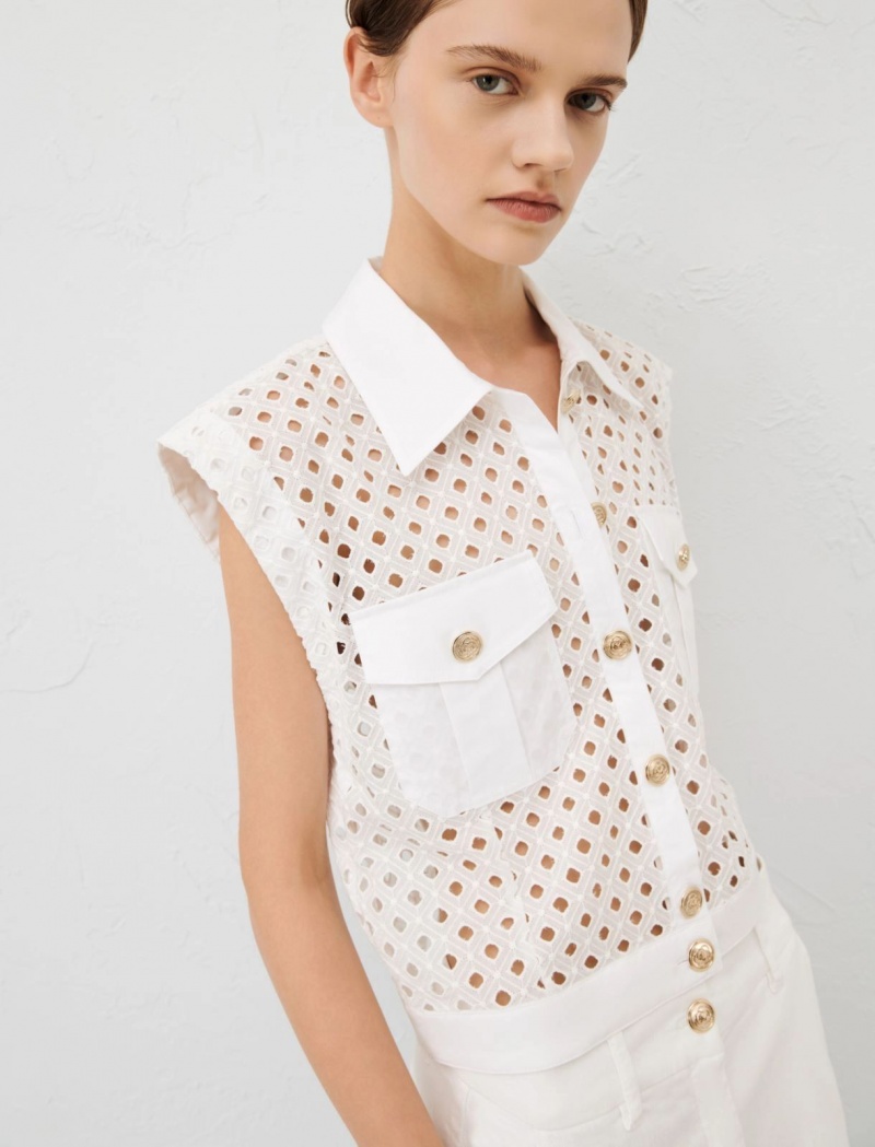 Koszule Damskie Marella Broderie Anglaise Białe | Polska 753084-JAK
