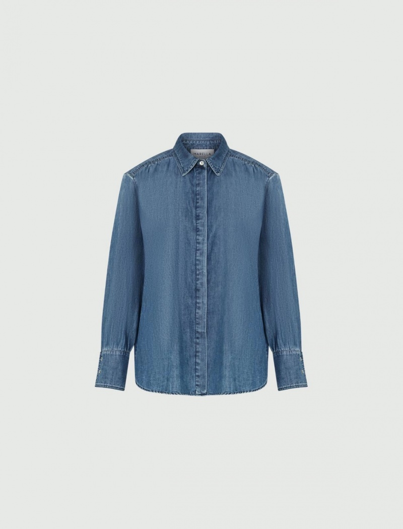 Koszule Damskie Marella Denim Niebieskie | Polska 180972-XTI