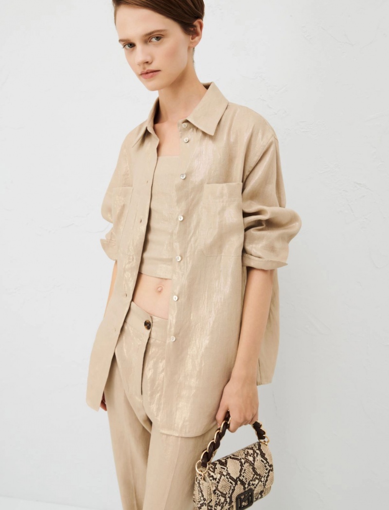 Koszule Damskie Marella Laminated Linen Brązowe | Polska 356841-GCD