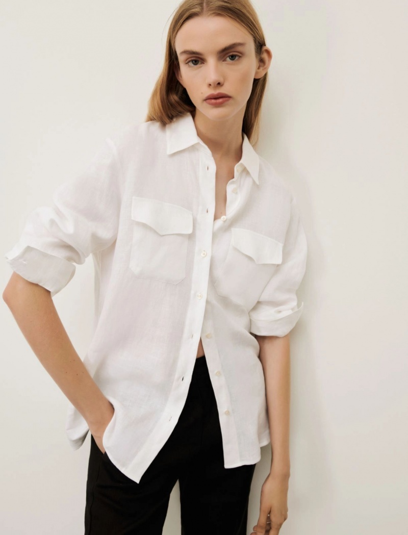 Koszule Damskie Marella Linen Białe | Polska 950317-ABN