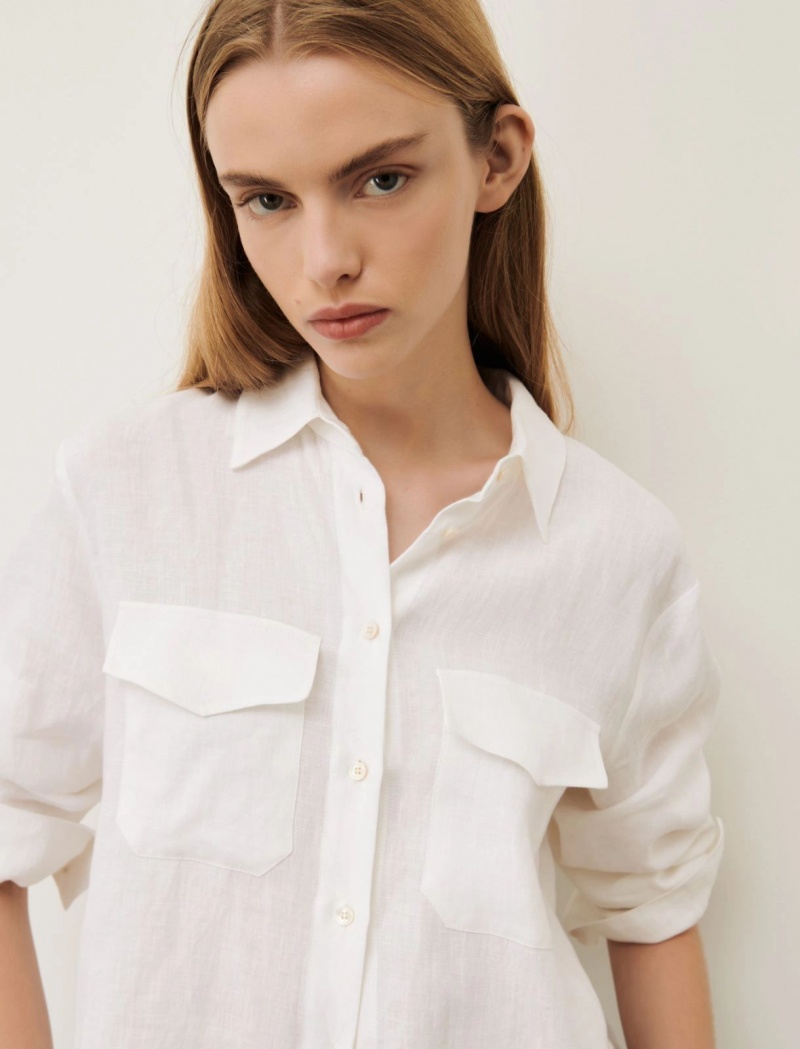 Koszule Damskie Marella Linen Białe | Polska 950317-ABN