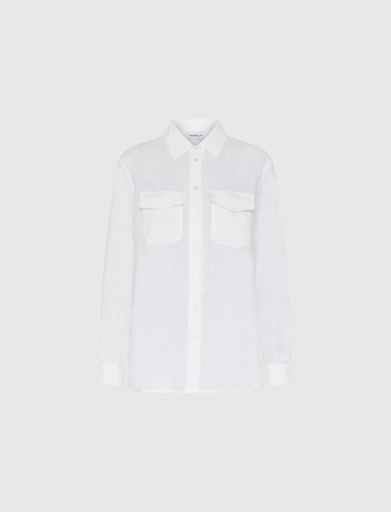 Koszule Damskie Marella Linen Białe | Polska 950317-ABN
