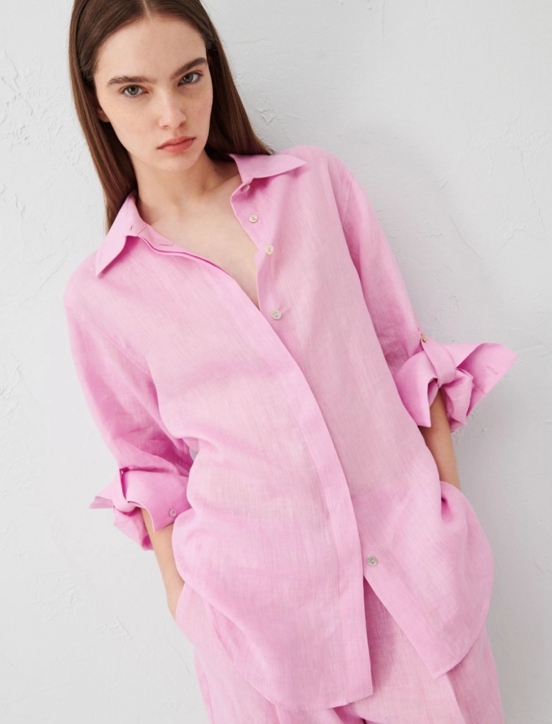Koszule Damskie Marella Linen Różowe | Polska 803912-MPH