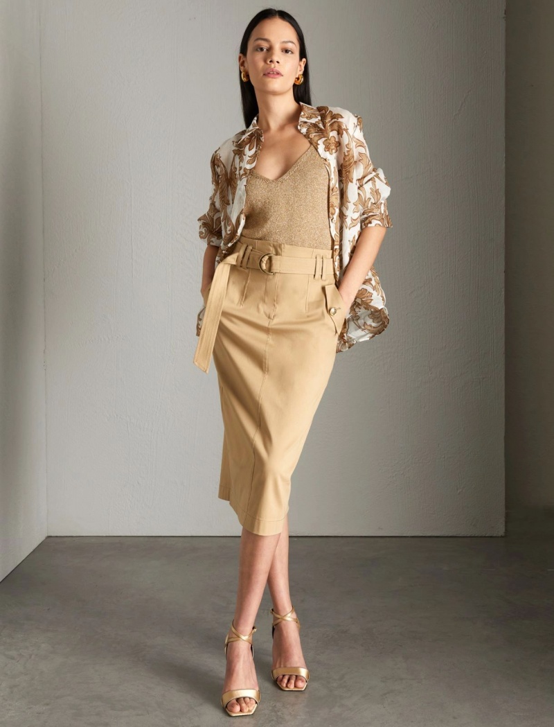 Koszule Damskie Marella Patterned Beżowe | Polska 268045-QGH