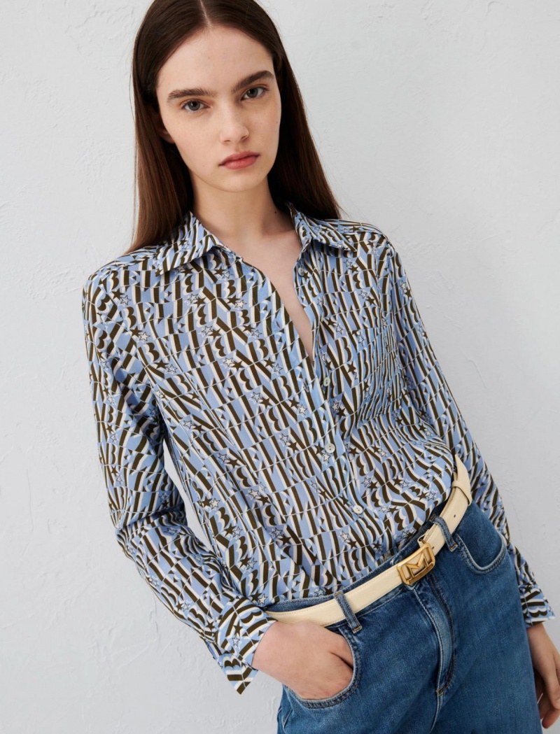 Koszule Damskie Marella Patterned Niebieskie Niebieskie | Polska 480261-KMQ