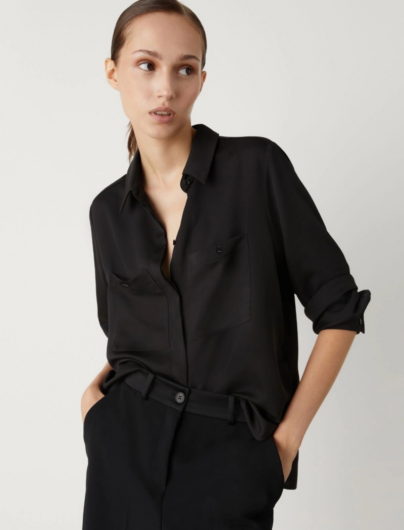 Koszule Damskie Marella Satin Czarne | Polska 832704-GPM