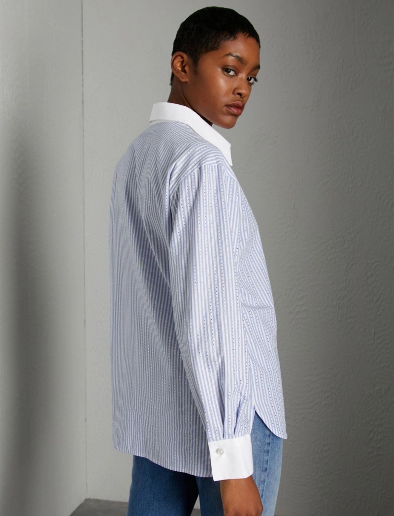 Koszule Damskie Marella Shirt With Contrasting Cuffs And Collar Białe | Polska 897104-UFL