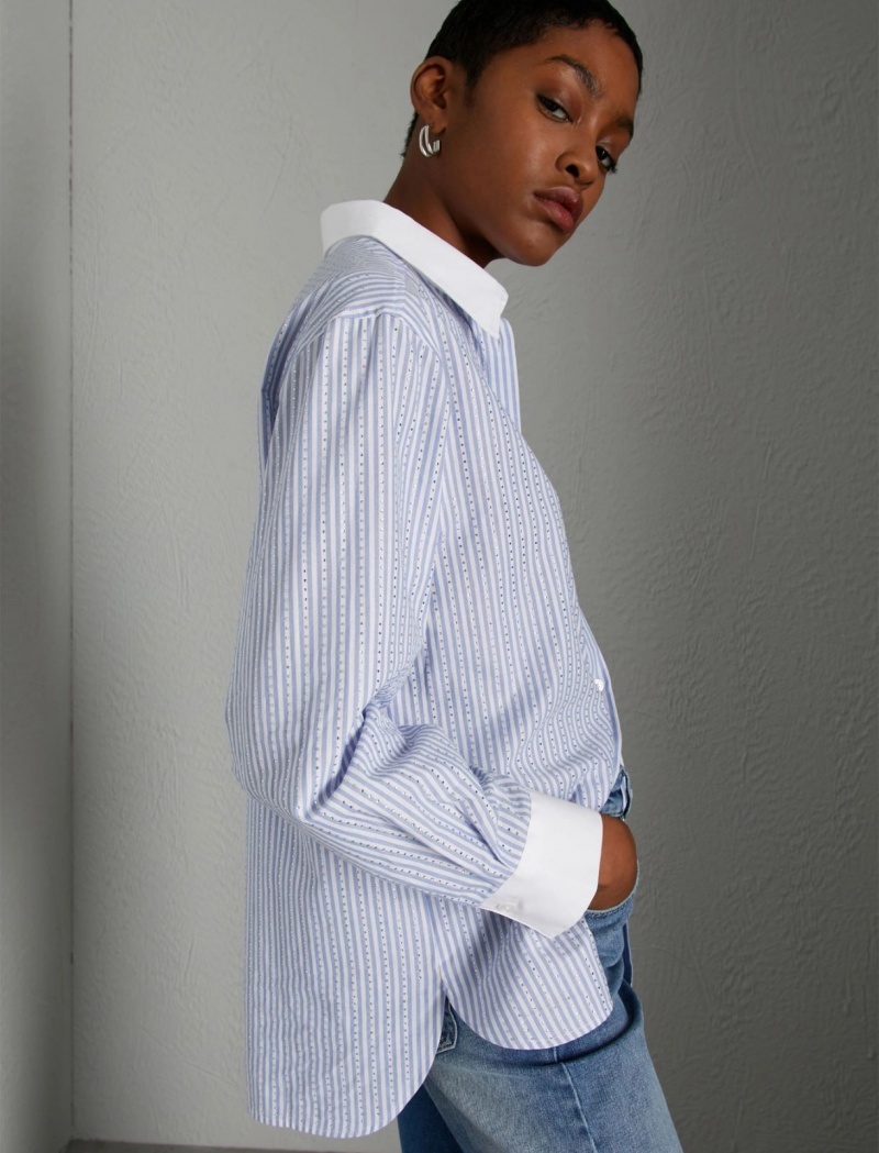 Koszule Damskie Marella Shirt With Contrasting Cuffs And Collar Białe | Polska 897104-UFL