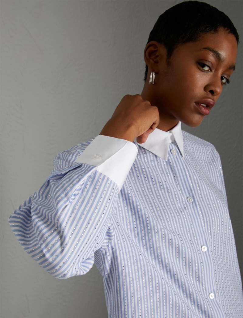 Koszule Damskie Marella Shirt With Contrasting Cuffs And Collar Białe | Polska 897104-UFL