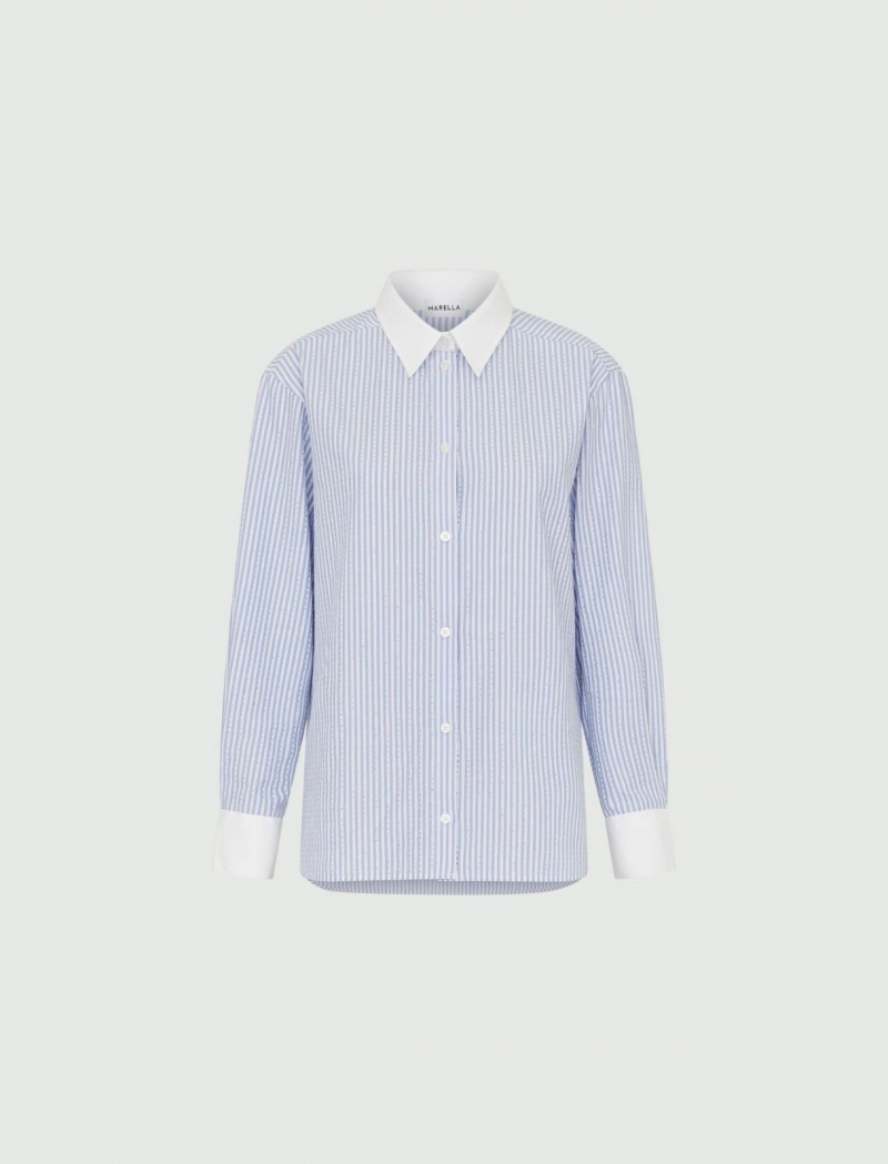 Koszule Damskie Marella Shirt With Contrasting Cuffs And Collar Białe | Polska 897104-UFL