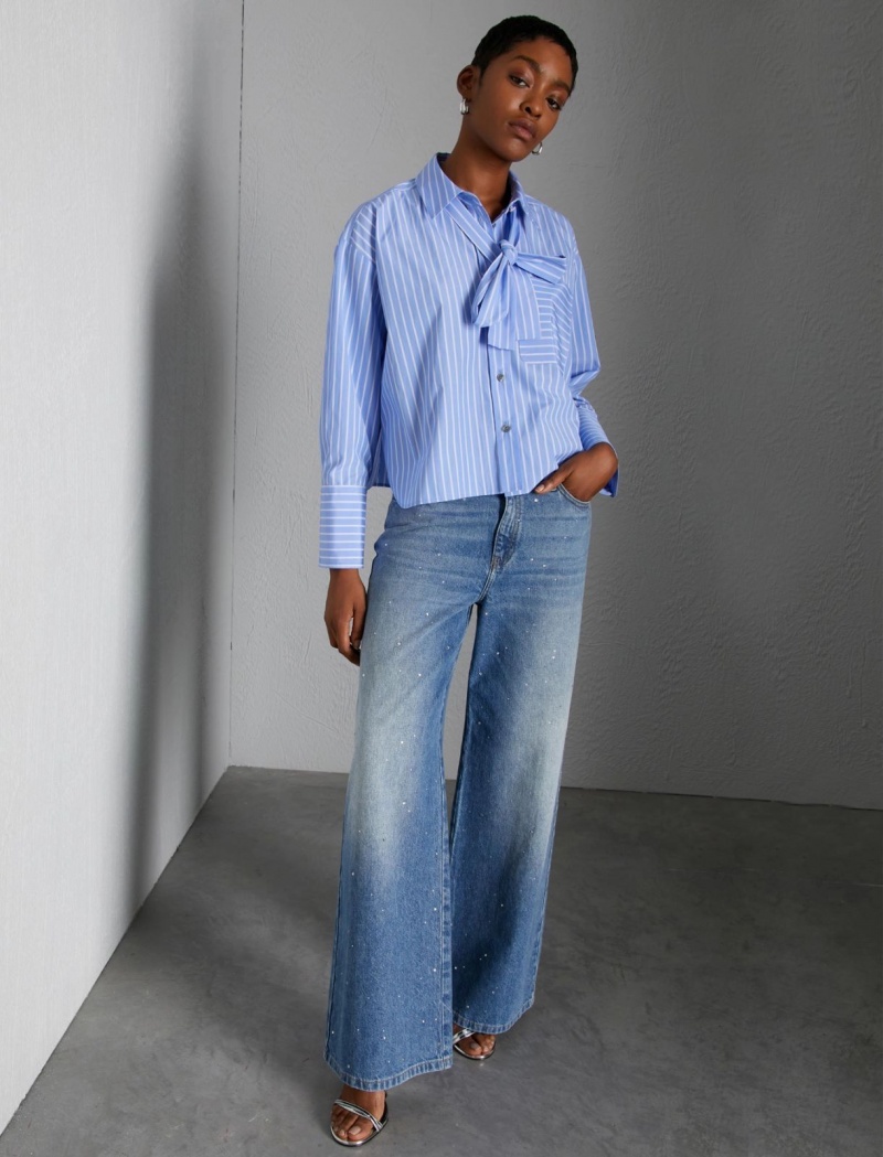 Koszule Damskie Marella Shirt With Removable Neckerchief Głęboka Niebieskie | Polska 417302-XEI