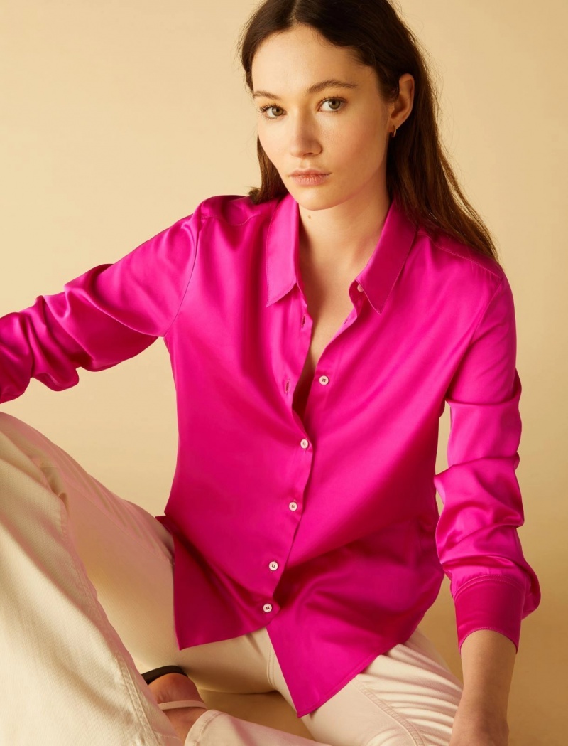 Koszule Damskie Marella Stretch Satin Fuksja | Polska 019237-NAT