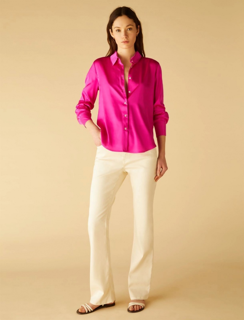 Koszule Damskie Marella Stretch Satin Fuksja | Polska 019237-NAT