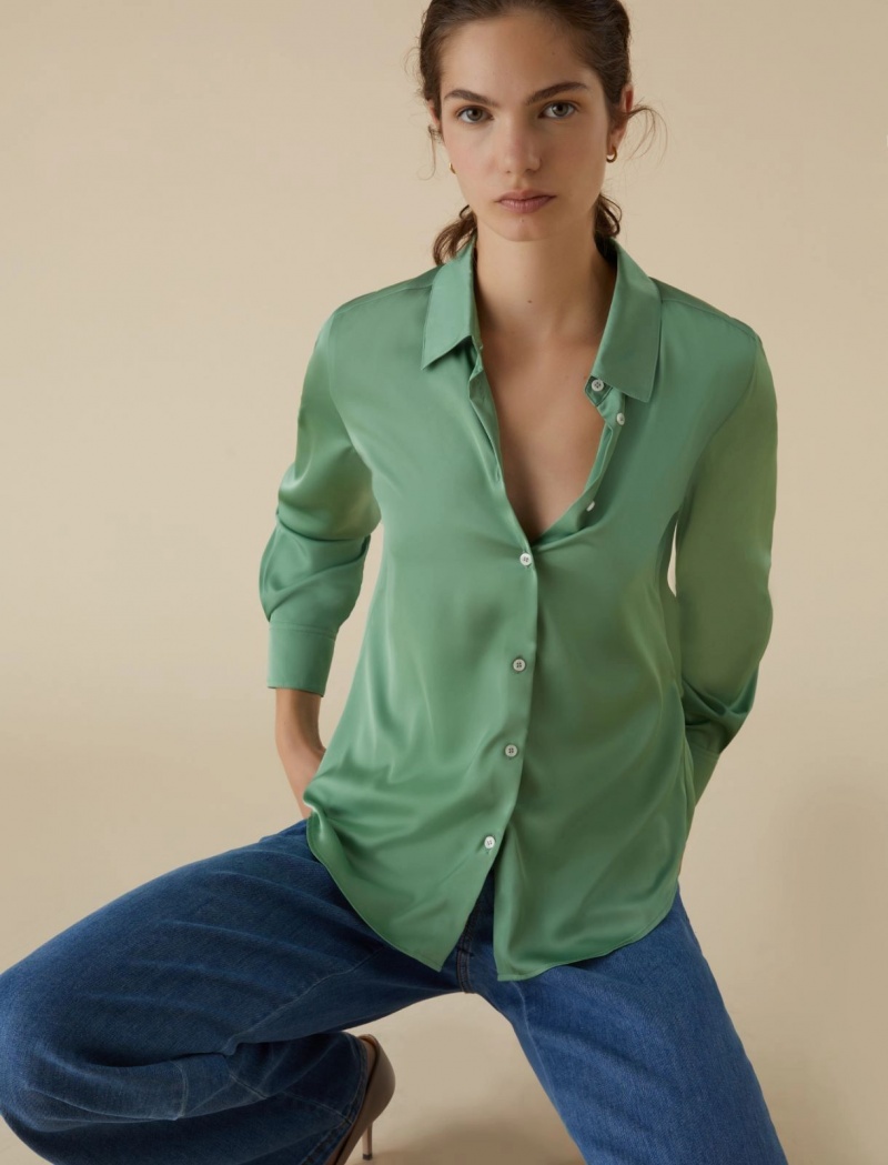 Koszule Damskie Marella Stretch Satin Zielone | Polska 504973-SGJ