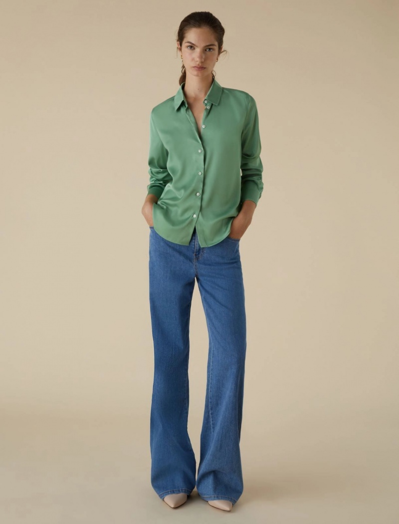 Koszule Damskie Marella Stretch Satin Zielone | Polska 504973-SGJ