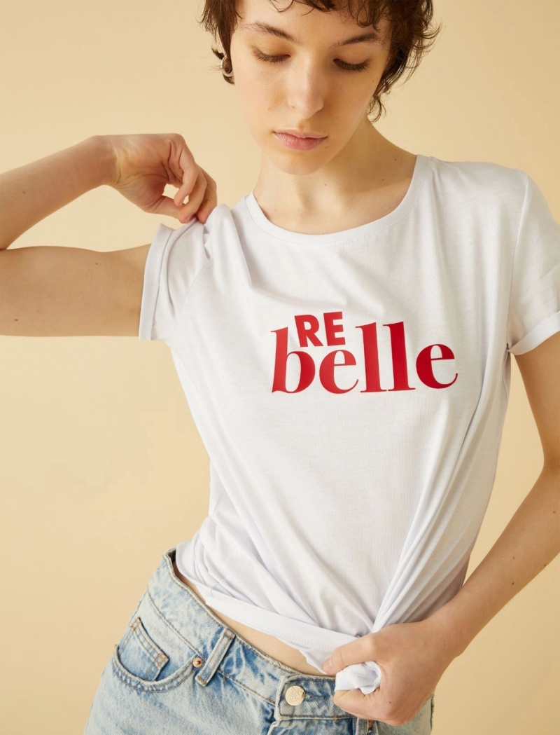 Koszulka Damskie Marella Basic Print Białe | Polska 751039-VLW