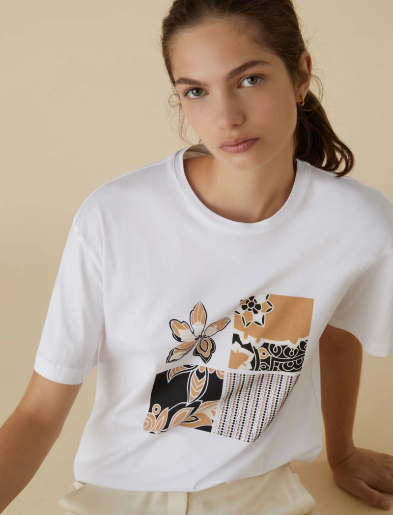 Koszulka Damskie Marella Printed Białe | Polska 469507-GJE