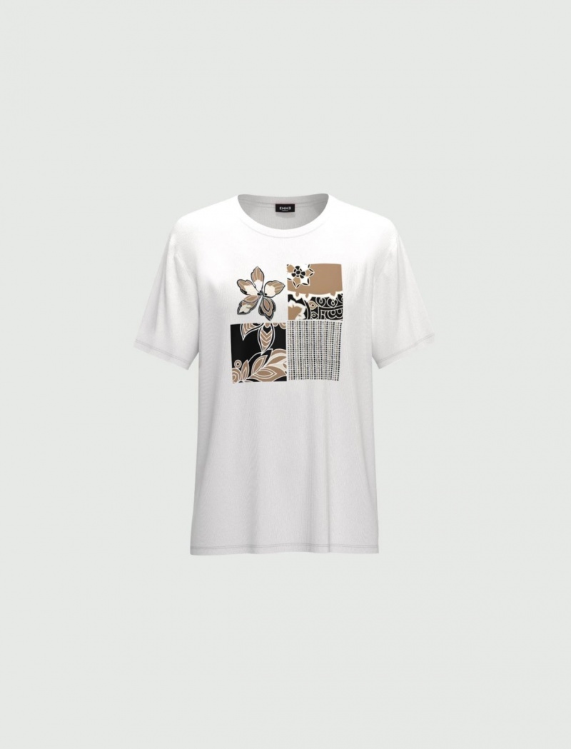 Koszulka Damskie Marella Printed Białe | Polska 469507-GJE