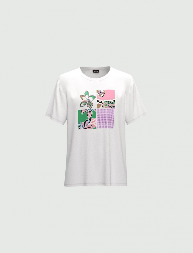 Koszulka Damskie Marella Printed Białe | Polska 562084-JMA