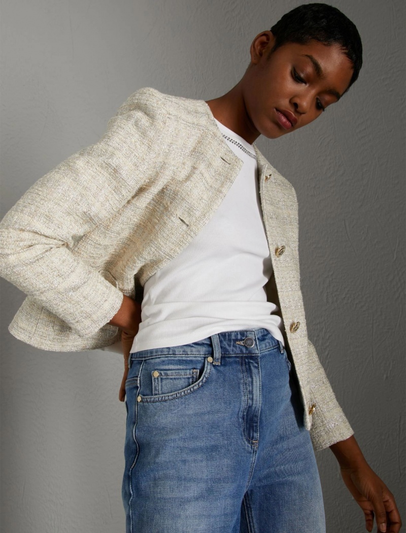 Kurtka Damskie Marella Cropped With Lurex Beżowe | Polska 180492-PLZ