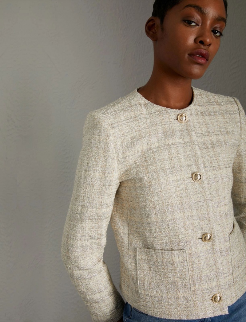 Kurtka Damskie Marella Cropped With Lurex Beżowe | Polska 180492-PLZ