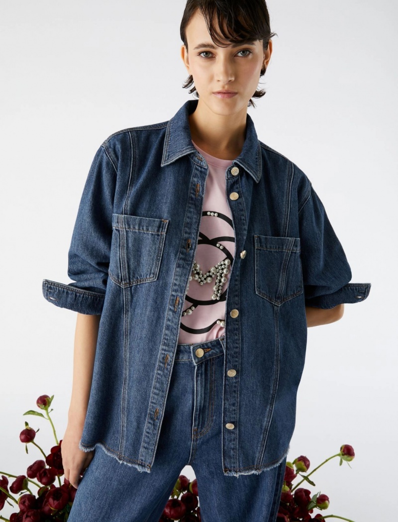 Kurtka Damskie Marella Denim Shacket Granatowe | Polska 710829-ALD
