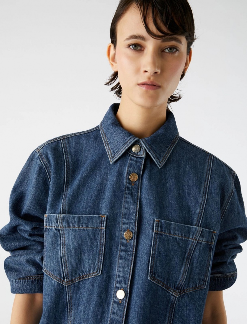 Kurtka Damskie Marella Denim Shacket Granatowe | Polska 710829-ALD