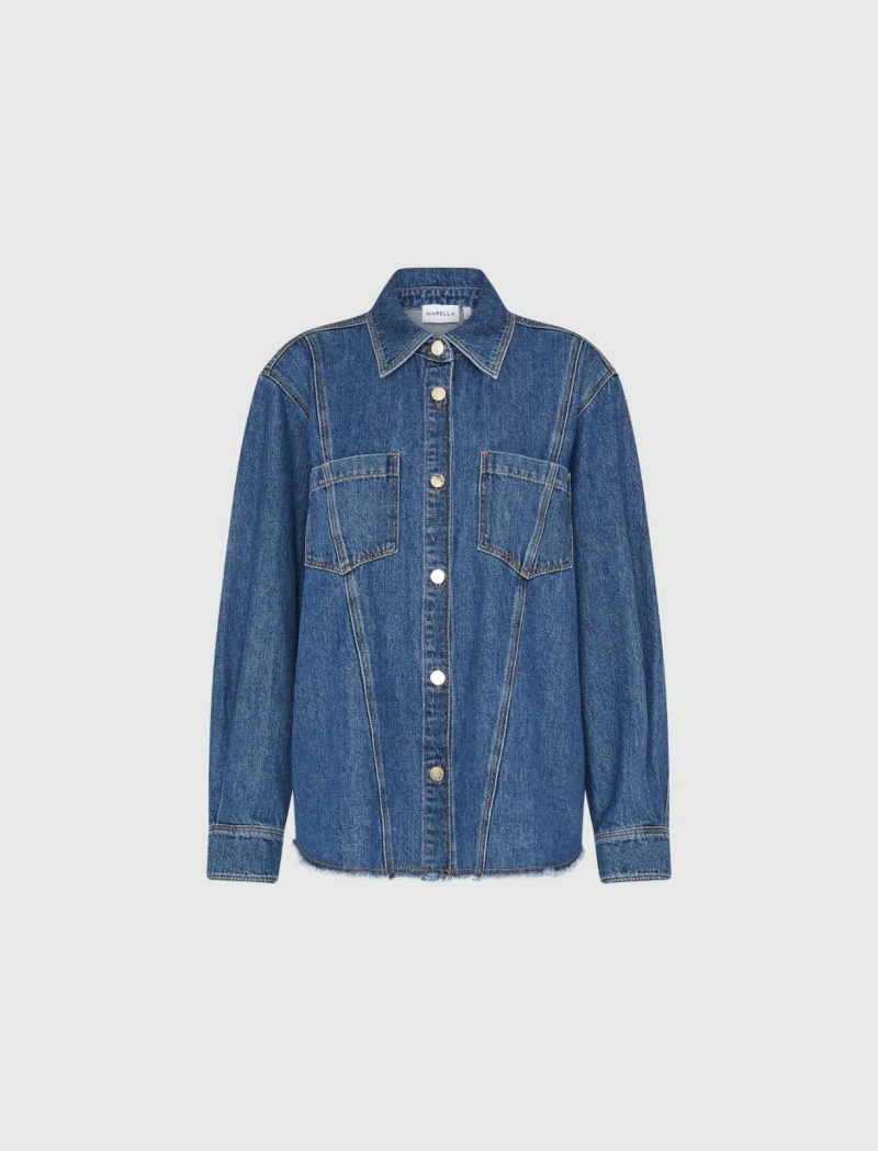 Kurtka Damskie Marella Denim Shacket Granatowe | Polska 710829-ALD
