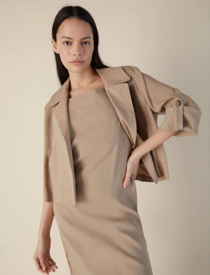 Kurtka Damskie Marella Linen-Blend Beżowe | Polska 436178-LWR