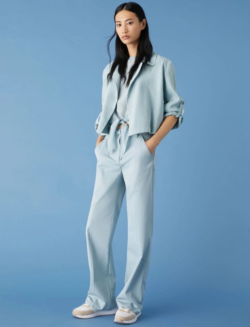 Kurtka Damskie Marella Linen-Blend Niebieskie Niebieskie | Polska 875130-TVL