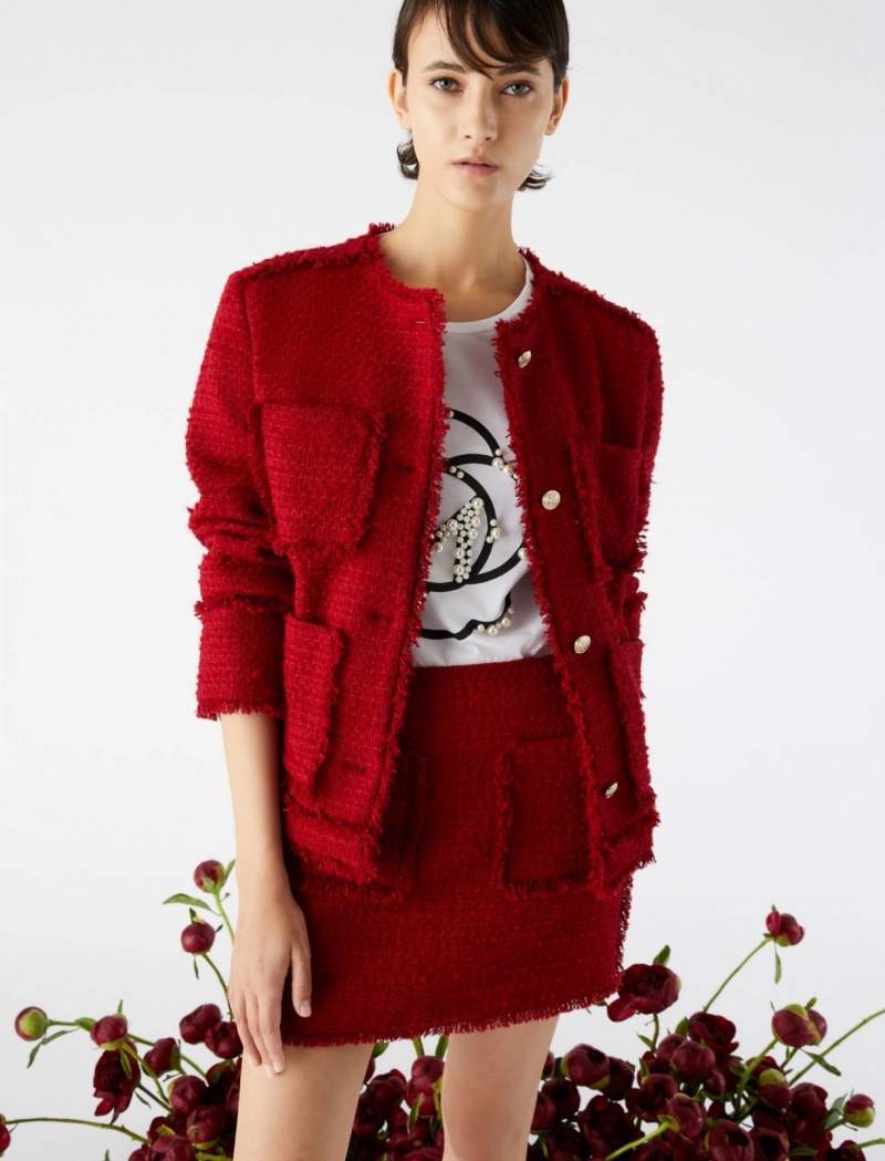Kurtka Damskie Marella Tweed Czerwone | Polska 205716-OEZ
