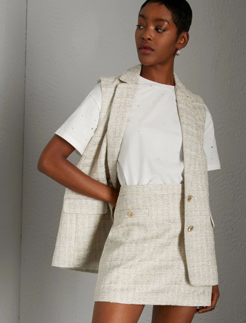 Marynarka Damskie Marella Gilet With Lurex Beżowe | Polska 317260-RGI