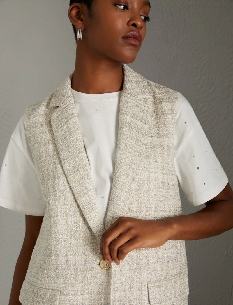 Marynarka Damskie Marella Gilet With Lurex Beżowe | Polska 317260-RGI