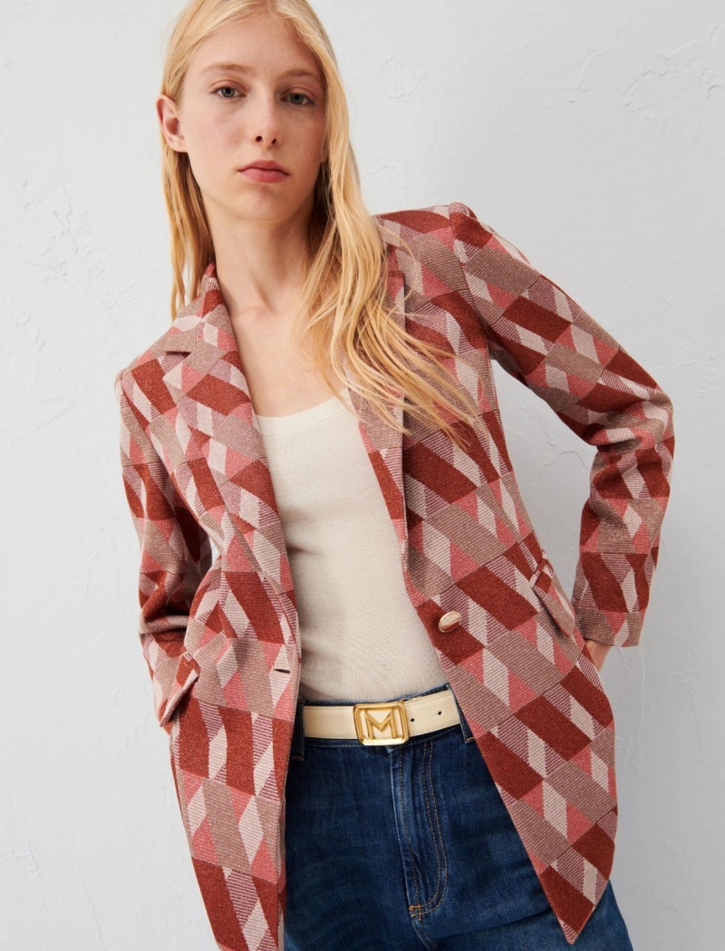 Marynarka Damskie Marella Jacquard Czerwone | Polska 640571-LIP