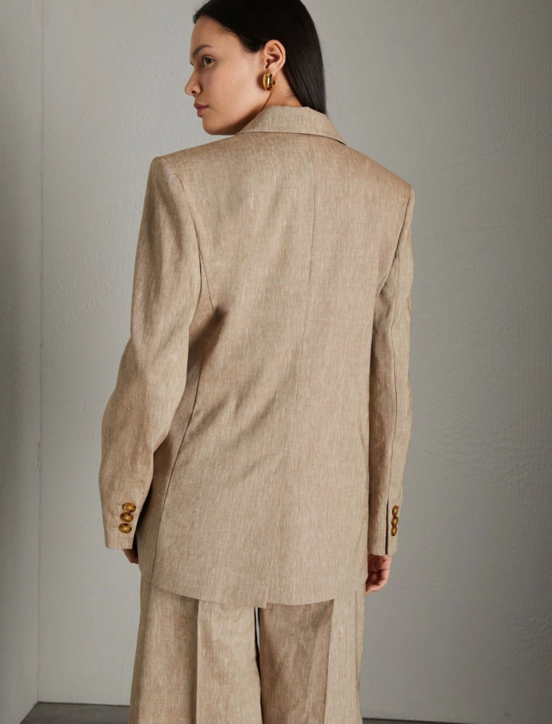 Marynarka Damskie Marella Linen-Blend Brązowe | Polska 487120-XWC