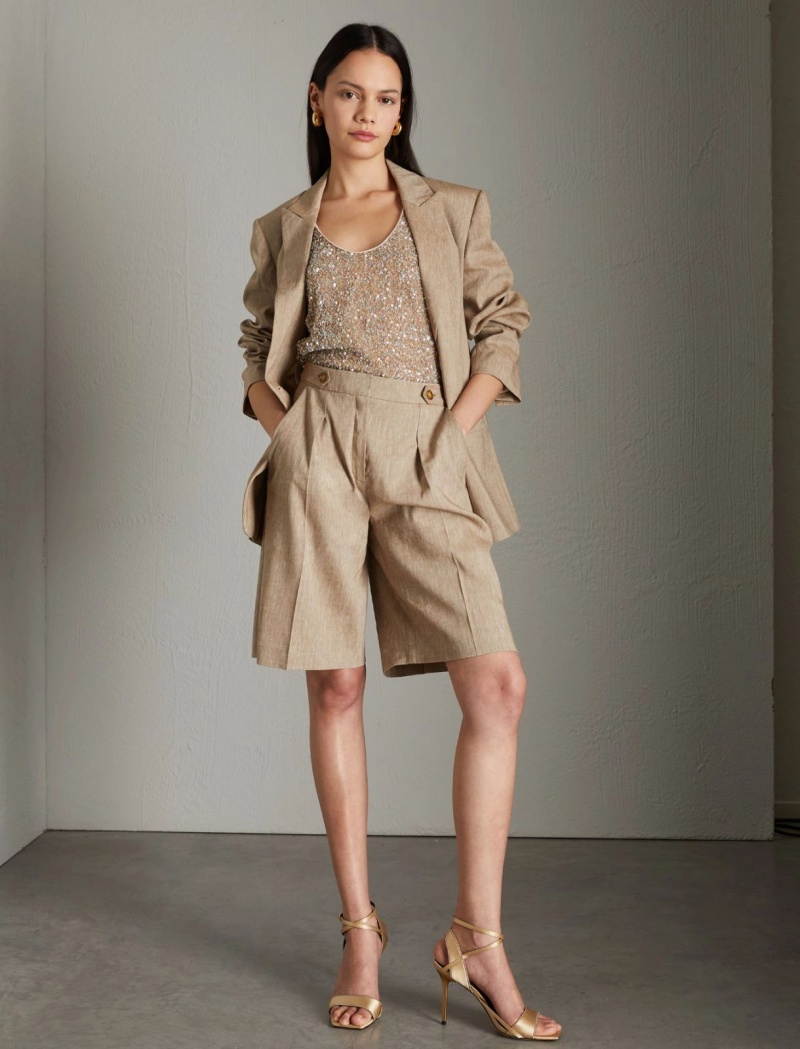 Marynarka Damskie Marella Linen-Blend Brązowe | Polska 487120-XWC