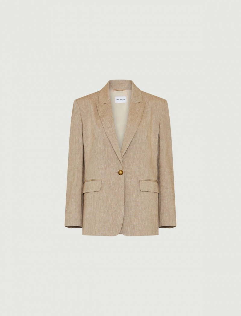 Marynarka Damskie Marella Linen-Blend Brązowe | Polska 487120-XWC