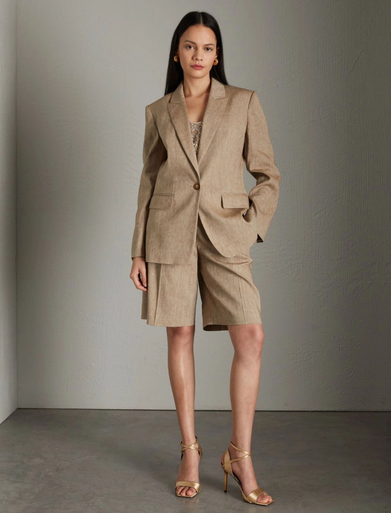 Marynarka Damskie Marella Linen-Blend Brązowe | Polska 487120-XWC