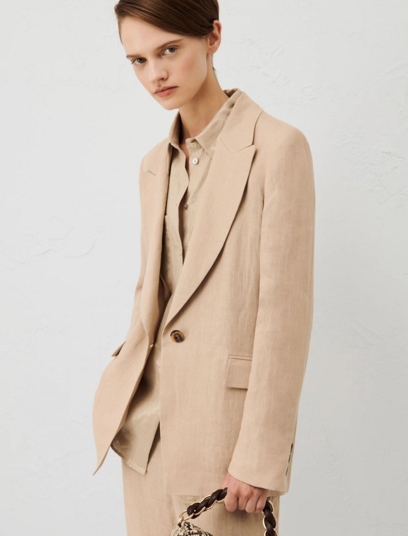 Marynarka Damskie Marella Linen Brązowe | Polska 860357-XAP