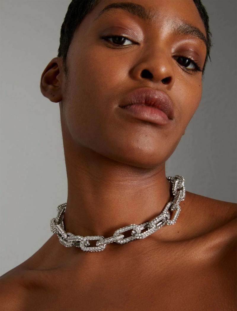 Naszyjnik Damskie Marella Rhinestoned Choker Białe | Polska 837450-FXE