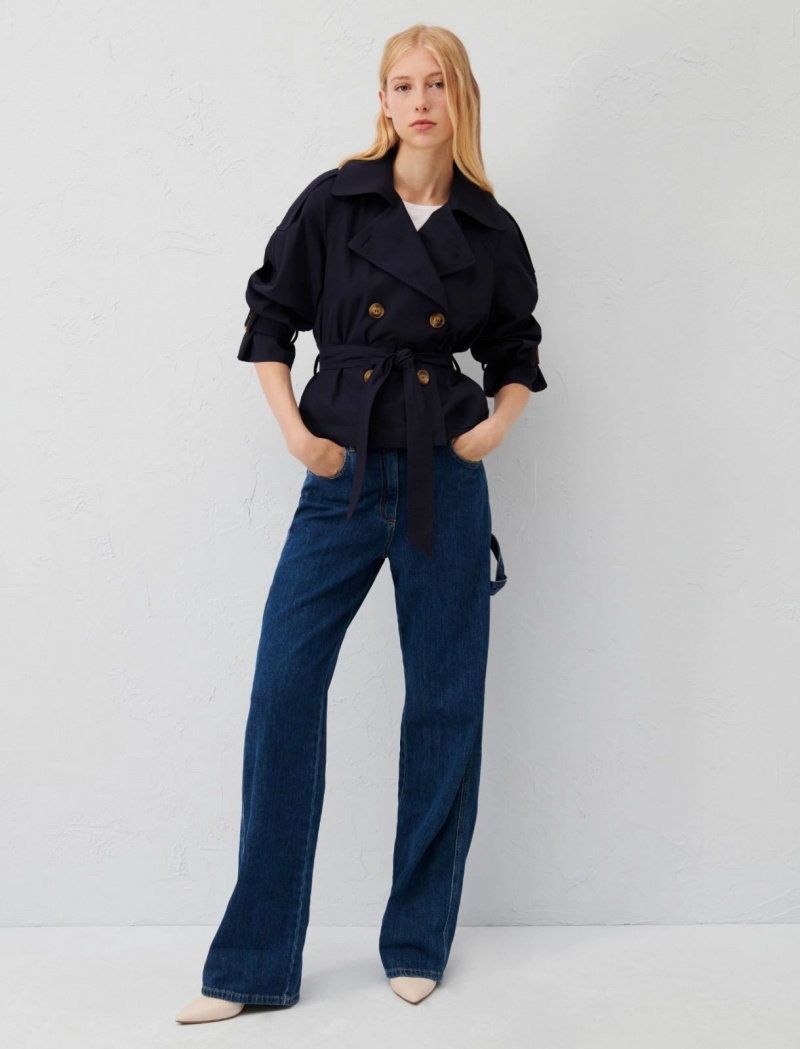 Płaszcz Damskie Marella Cropped Trench Granatowe | Polska 973450-VZP