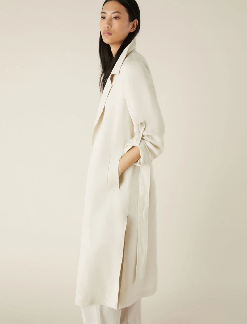 Płaszcz Damskie Marella Linen-Blend Duster Białe | Polska 570829-UXD