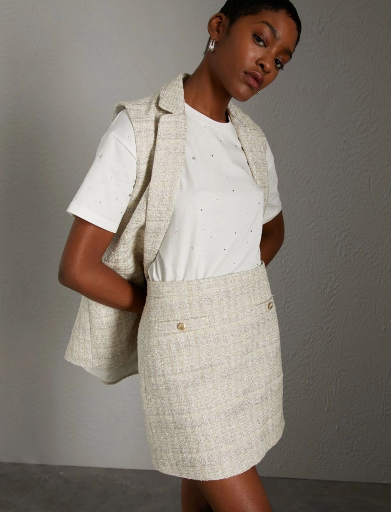 Spódnica Damskie Marella Mini With Lurex Beżowe | Polska 135824-IKQ