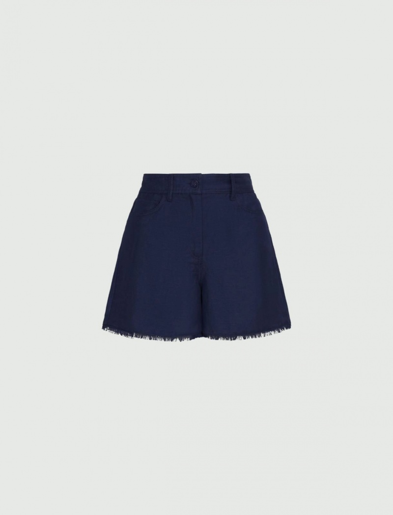 Spodenki Damskie Marella Linen-Blend Niebieskie | Polska 579206-OUG