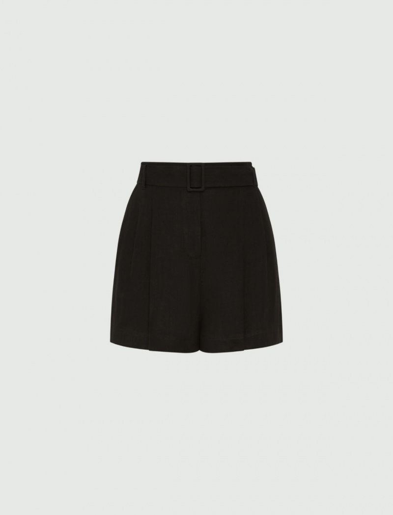 Spodenki Damskie Marella Linen Czarne | Polska 751492-QMW